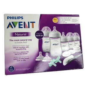 PHILIPS AVENT Natural Latch On Bottles, Set of 5 Bottles with Lids, Nipples